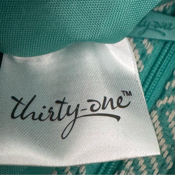 NEW Thirty One Organizing Shoulder Bag Turquoise Graphic Weave Crossbody Purse - Picture 9 of 10
